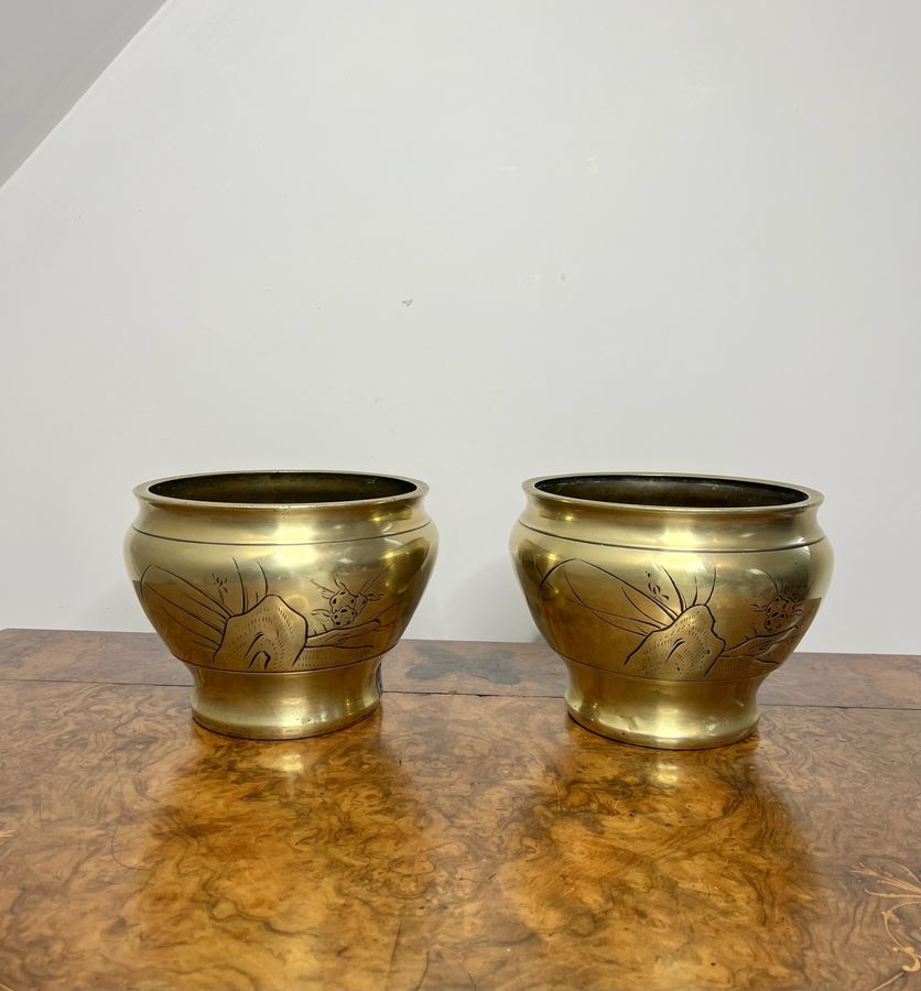 edwardian brass jardinieres pair antique summer garden party